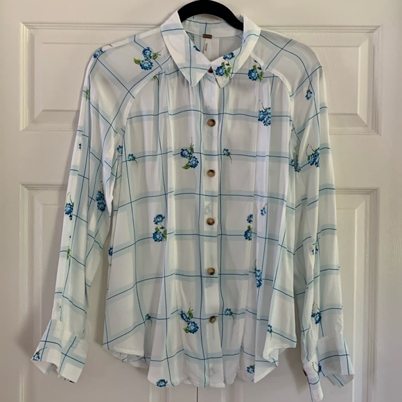 FREE PEOPLE Women’s Window To My Heart Button Down Shirt Top White Size Small - Picture 2 of 12